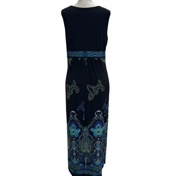 Catherines Black and Blue Paisley Maxi Dress, comfy & elegant,Size 16 sleeveless - Picture 7 of 14